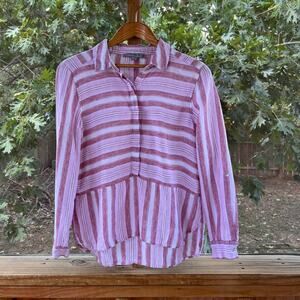 Marc New York Women's Pink Striped 100% Linen Top Size M